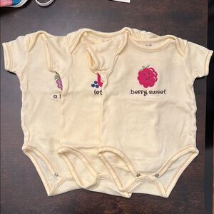 Set of 3 Baby Fruit Themed Bodysuits - 100% Organic Cotton
